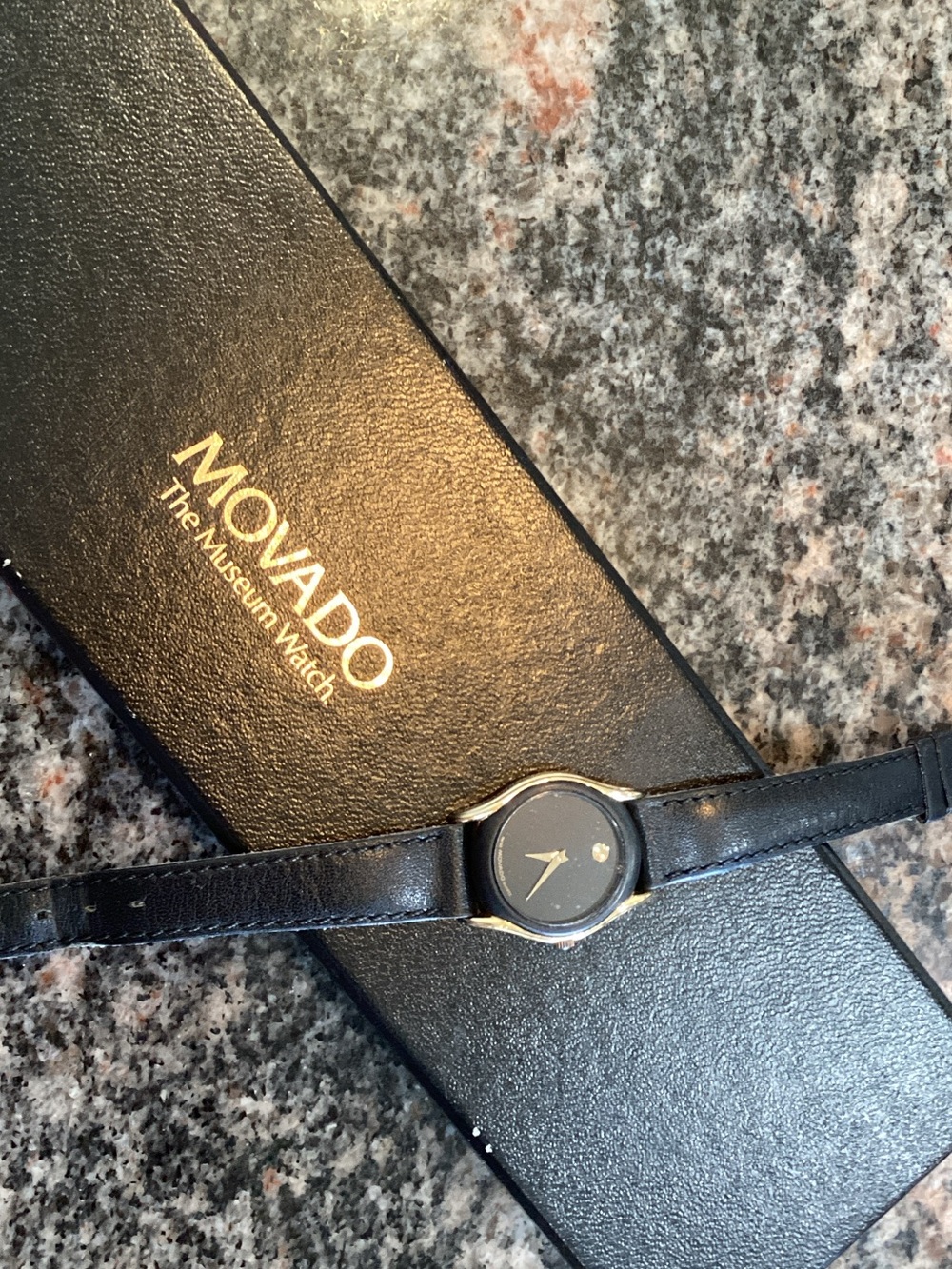 Movado Black Dial Gold-Tone Accent Men's Watch with Black Leather Strap